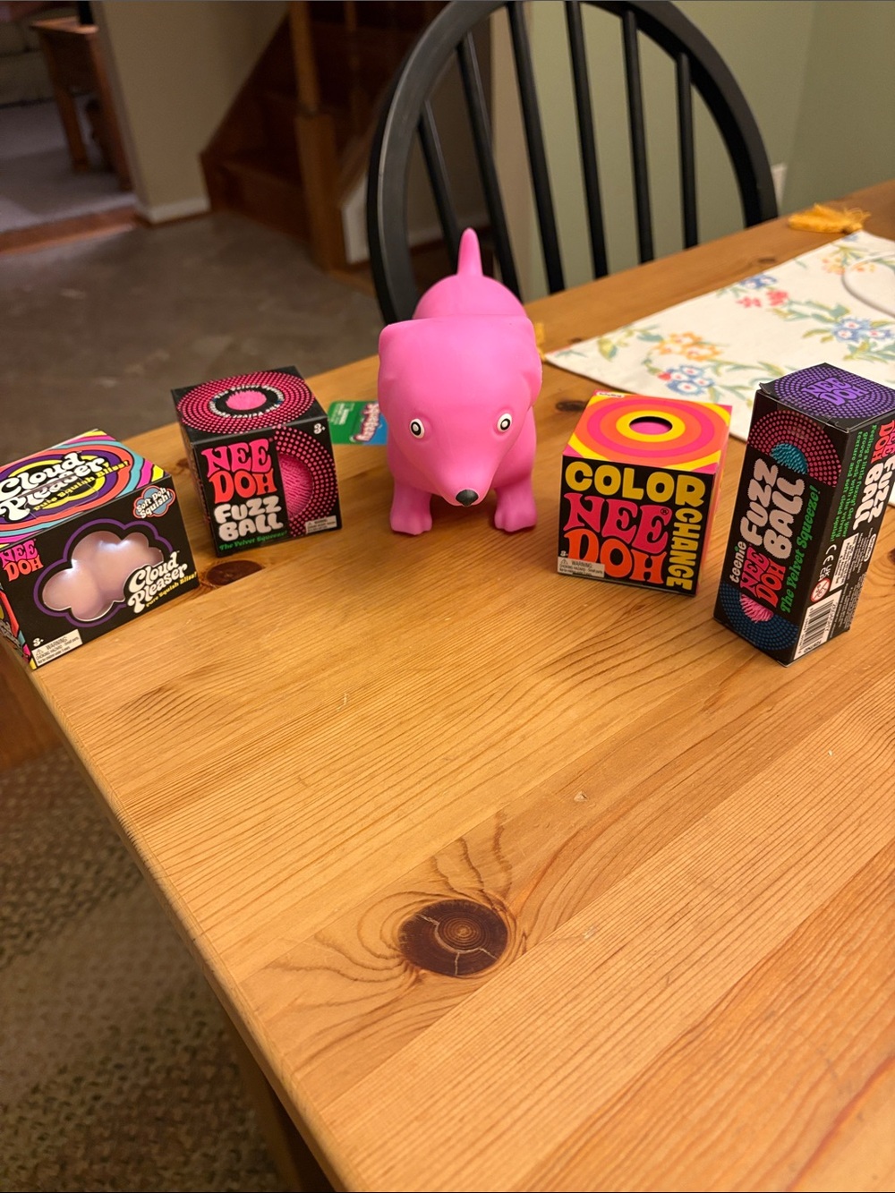 Pink 5 piece bundle 4 Needoh 1 squeezy dog